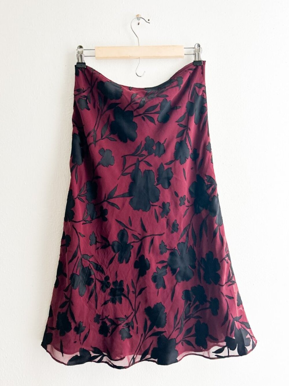 VINTAGE 90s WhimsiGoth Y2K The LIMITED Silk Blend Burgundy Burnout Midi Skirt
